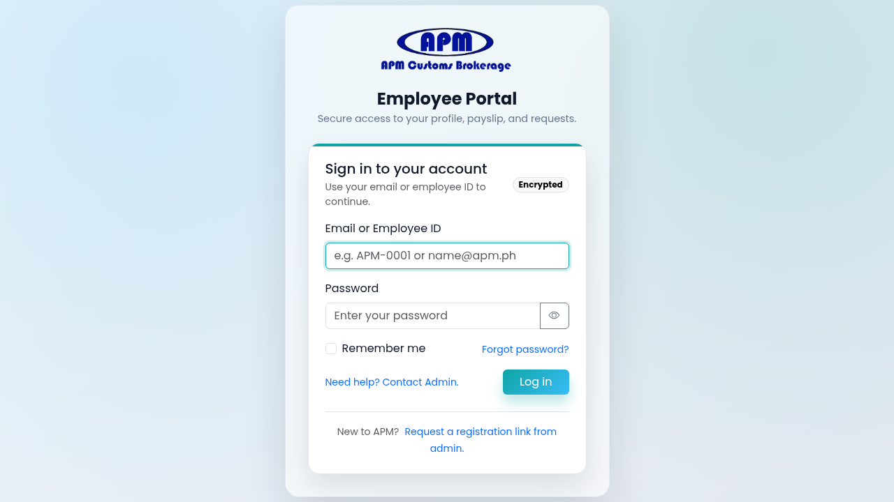 APM Customs Brokerage secure employee portal